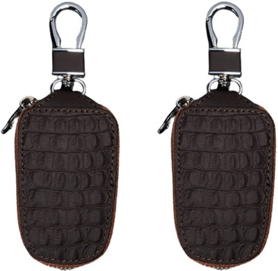 KOOSHLO Leather Car Key Case Smart Key Chain Holder Keyring Zipper Bag with Metal Hook Key Chain