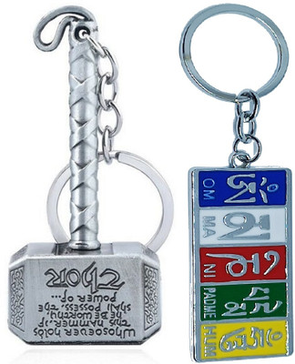 kd collections KD-TIBETHAMMERGR-MTL Thor Hammer Keychain & Tibetan Ladakh Flag Keychain Combo Key Chain