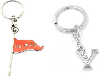 Newview Y Alphabet Jai Shree Ram Flag Metal Keychain and Keyring (Orange) Key Chain