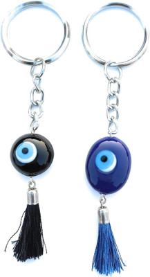 Shilpmart Black & Blue 2 Pieces Evil Eye Keychain for Men & Women Car Good Luck Beads Key Chain