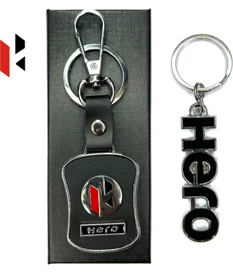 FLAMBE Hero Leather Keychain Steel Logo Keychain Pack Of 2 Key Chain