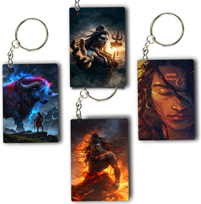 ASvik Creation KC-02 Shiva Premium Printed Keychain (Pack of 4) For Bike, Scooty, Car Key Chain