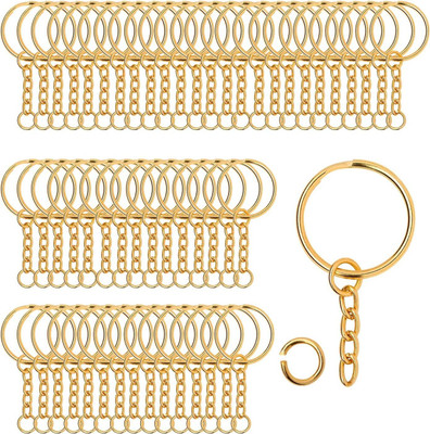 Fanqew Golden Metal Loops Rings Keyring with Chain Open Jump Ring set 60 Key Chain