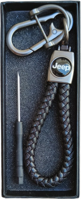 JNV Handwoven Leather Thread Keychain Compatible With Jeep (Black) Key Chain