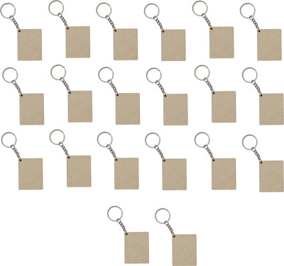 Maitri 20 Pcs Rectangle Shape Key Ring (50 x 50) mm MDF Cutouts for Art and Craft Key Chain
