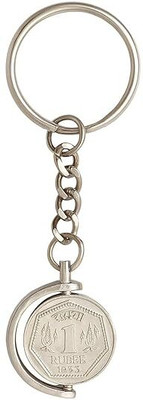 Ragvian Heavy 1 Rupee Coin Keychain and Lord Ganesha Design – Dual Side Metal Key Ring Key Chain