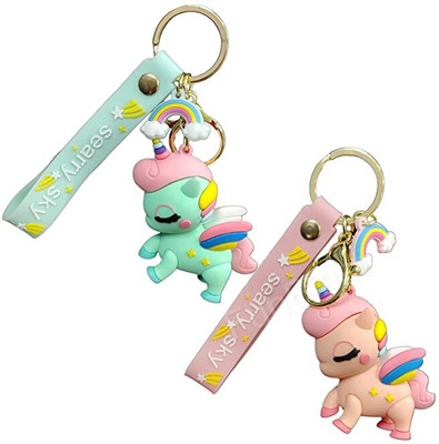 gtrp 3D Fancy Rubber Key Chain, Stylish Design Unicorn Pack Of 2 Key Chain