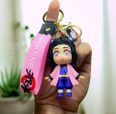 aflatunfashion 044 Premium Anime Shinobu Character 3D PVC Keychain – Cute Pink Wrist Strap Key Chain