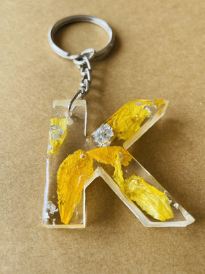 crafcan Resin Letter K Keychain | Real Marigold Petals Preserved in Resin | Key Chain