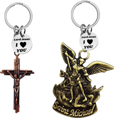 The Men Gift Jesus cross & Saint Michael Archangel Keychains ShivkeyCom668-648 Key Chain