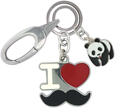 SHOKY LOOKS I Love Mustache With Walking Panda Locking Lock Suitable for office car, Bike Key Chain