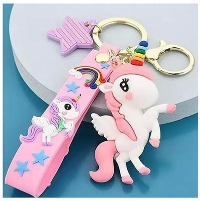 VRT Cute UNICORN 3D Keychain With Charm New LONG Rubber RIBBON For Car/Bike/BAGS Key Chain