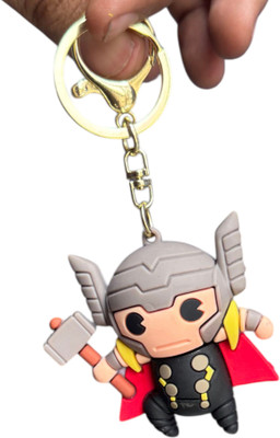 KeyPak World 3D Thunder Hero Silicone Keychain | Multicolour Hammer Pose Gift for Men & Women Key Chain