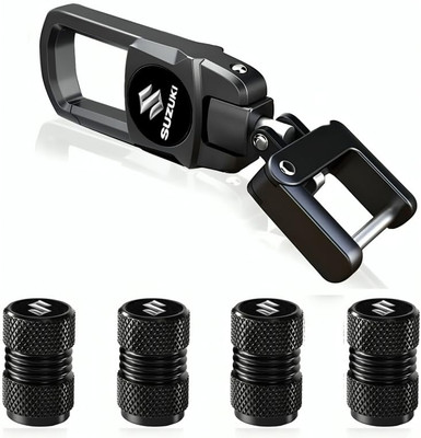 NIVIZEN Premium Heavy-Duty Suzuki Car Keychain With 4 pc Tyre Valve Cap Stylish Key Chain