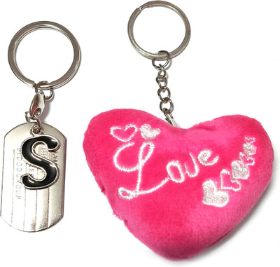 Meeko.com Alphabet S Metal with pink LOVE heart key ring for Car Bike Men Women S Key Chain