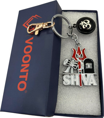VOONTO Shiva Metal Keychain with Black OM & Gold Hook Keyring Pack1 Key Chain
