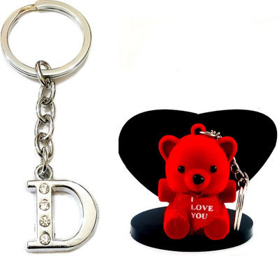 ShopTop Alphabet Letter D Metal Design and Teddy-MI 4F Key Chain
