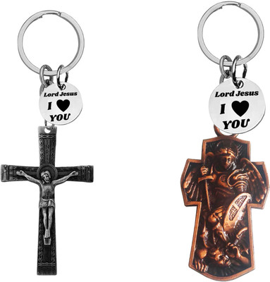 The Men Gift Jesus cross & Saint Michael Archangel cross Keychains Com667-650 Key Chain