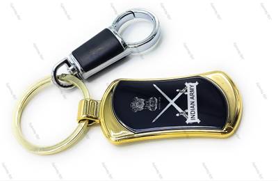 Jdp Novelty Premium Quality Metal Keychain of Indian Army Logo with Hook Black Gold Colour Key Chain