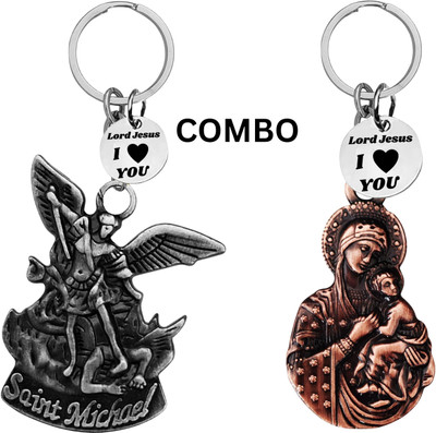 M Men Style Double-Sided Saint Michael Keychain – Mother Merry Key Ring Medal Com649-638 Key Chain