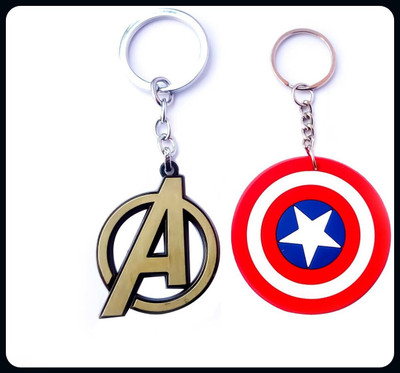 Meeko.com Keychain-Captain America Shield Keychain & Gold Avengers Logo Keychain 01-A Key Chain