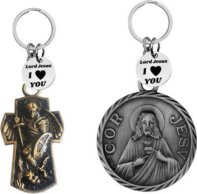 M Men Style Saint Michael and Jesus Keychain | Religious Protection for Men SkeyCom651-625 Key Chain