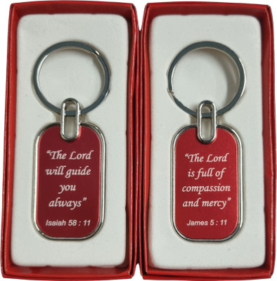 BLESSINGS Bible Verse Rectangle Red Key Chain