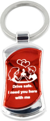 GIKH KeyChain_Drive Safe I Need You Here With Me Couple Love Red Stainless Steel Key Chain