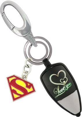 SHOKY LOOKS Multicolor Love U Light Push Button ON/OFF With Supermen Logo Locking Lock Key Chain