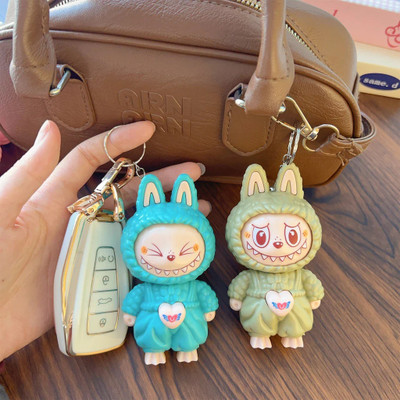 BME 2pcs Labubu Face Changing Keychain with 3 Expressions Key Chain