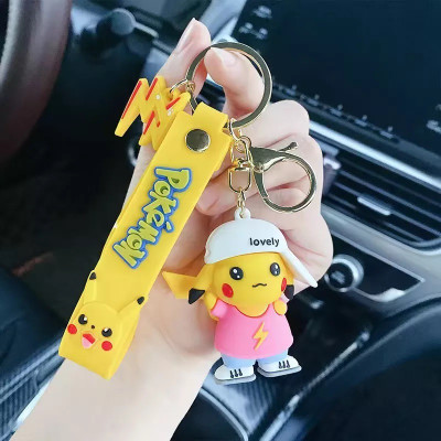 Tiny Tim Cute Pikachu Pink Silicone 3D Key Chain with Strap Charm & Metal Hook, Key Ring Key Chain