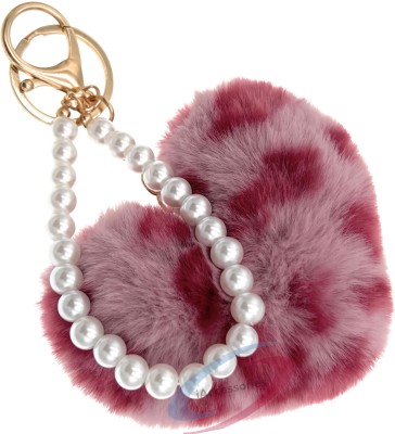 iAccessories Fluffy Faux Fur Pearl Heart Pom Pom Charm Keyring for Girls Bags Bike Car Key Chain