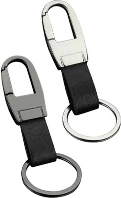 JI ACCESSORIES Metal Leather Loop Keychain with Hook Pack of 4 Key Chain