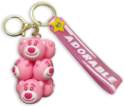 Yeahmom Trendy Silicone 3D Bunch Keychain Backpack Famous Character Cute Nice Teddy Pink Key Chain