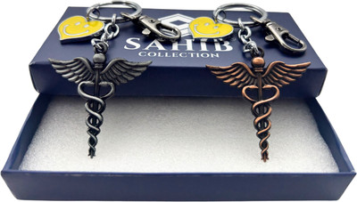 Sahib Collection Doctor Patti Grey&Copper with Yellow Heart Smiley&Black Hook Keyring Pack2 Key Chain
