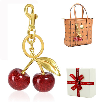 HASTHIP Cherry Keyring Bag Charm Glitter Golden Metal Handbag Accessory Key Chain