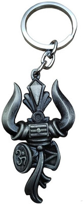 MISMIL Lord Shiv Shankar Trishul Damru Om Double Side Metal Keychain Grey Key Chain