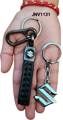 JNV Black Leather Keychain With Logo Keychain Compatible With Suzuki Car Key Chain