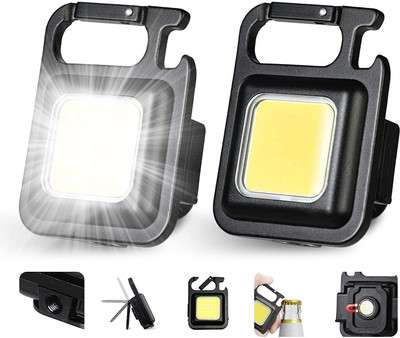 VIOVI Pack of 02, COB Rechargeable Keychain LED Light with Bottle Opener Magnetic Base Key Chain