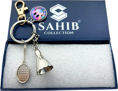Sahib Collection Badminton Racket Shuttlecock with Colrful Smiley &Gold Hook Metal Keychain Pack1 Key Chain