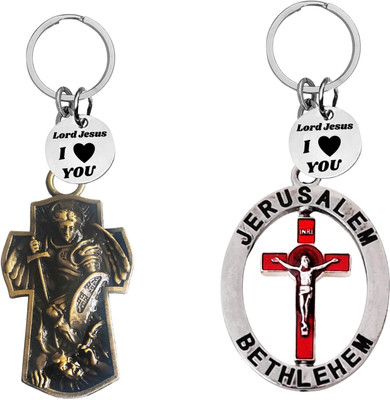 M Men Style Saint Michael & Jerusalem Bethlehem Metal Christian Keychain SkeyCom651-671 Key Chain