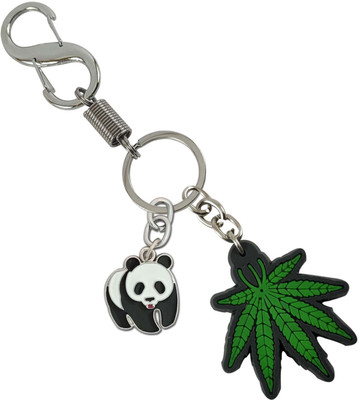 HANDSOME ISK Antique Design Green Leaves With Walking Panda Locking Lock Key Chain