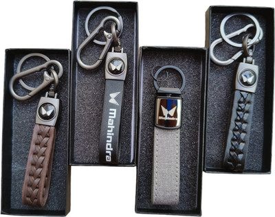 JNV Multicolour Leather Keychain Compatible With MAHINDRA Cars (Pack Of 4) Key Chain