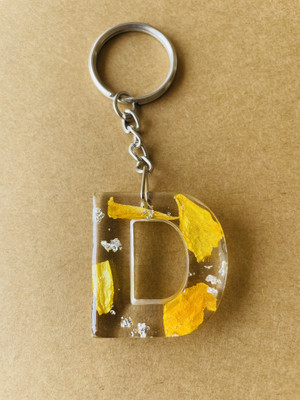 crafcan Resin Letter D Keychain | Real Marigold Petals Preserved in Resin | Key Chain