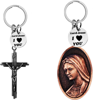 M Men Style Jesus cross and Virgin Mary medallion Keychains SkeyCom670-641 Key Chain