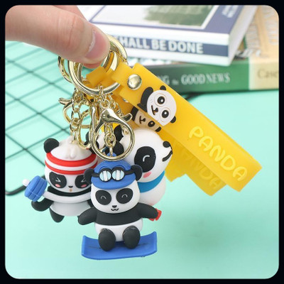 gtrp Cartoon Panda Keychain Sports Weightlifting Skating Panda 3pes Set-A Key Chain