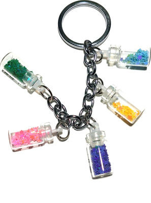 ShopTop Colorized Glitter Star Filled Drifting Bottle Keychain 5 Glass Key Chain
