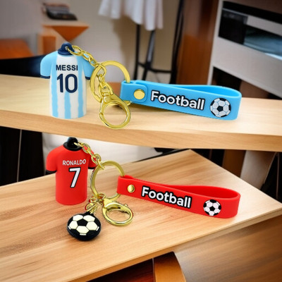 ADOREAL Messi And Ronaldo 3D Jersey Football Keychain And Keyring Pack Of 2 Key Chain
