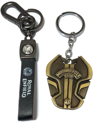 Meeko.com Royal Enfield leather with metal jacket Keychain for bike & car Key Chain
