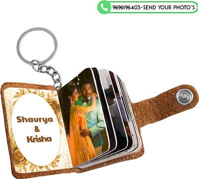 FLASHINGCLICK Leather Key Chain with 12 to24 Photo Prints Perfect Gift For ,Anniversaries, Key Chain